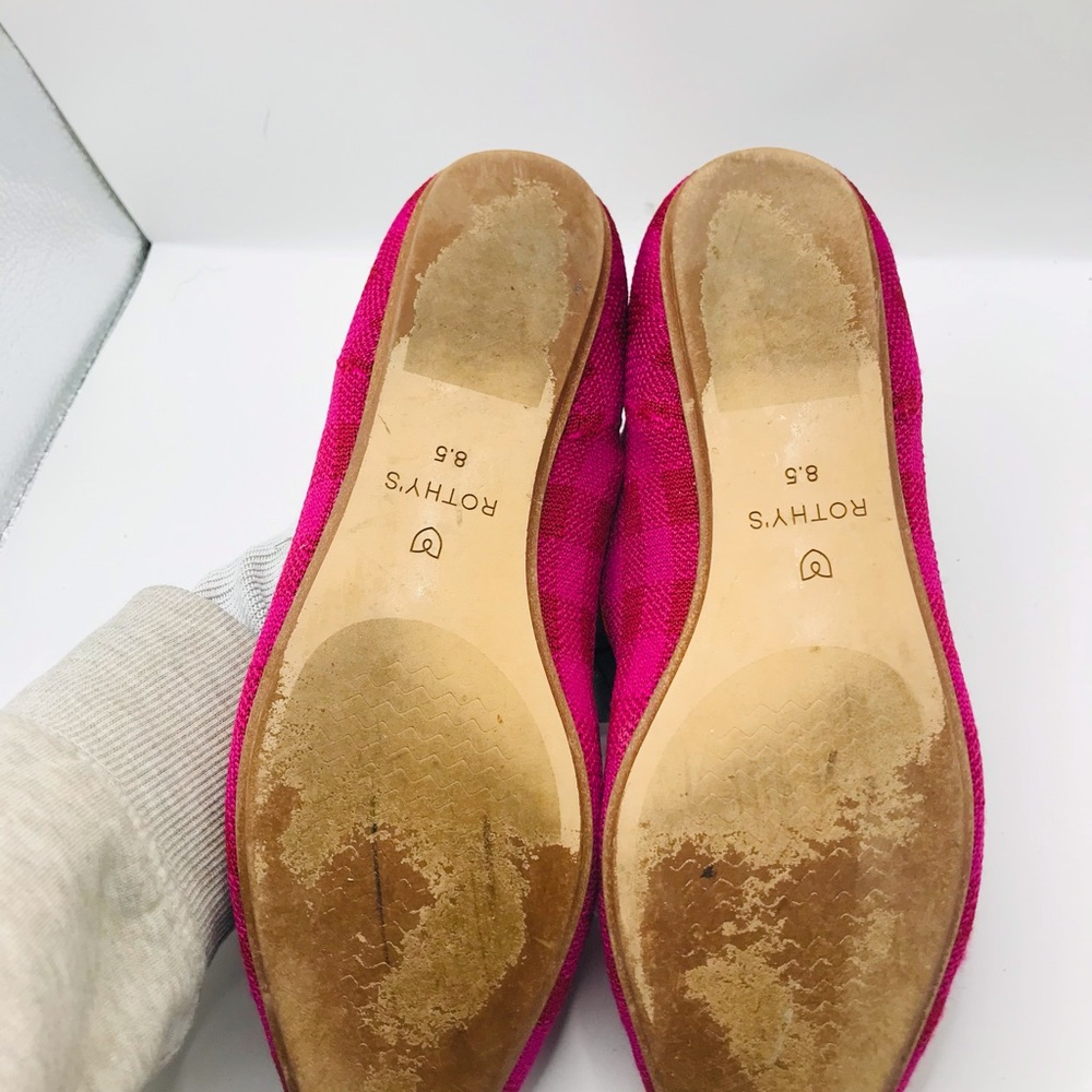 Rothy's Pink Checker Knit Slip-Ons with Orange Trim - Picture 12 of 14